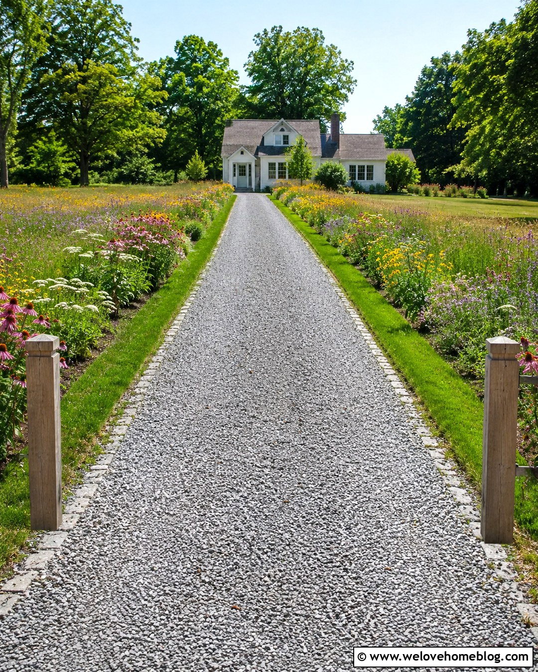Country Driveway Entrance With Wildflower Borders - 20 end of driveway landscaping country ideas