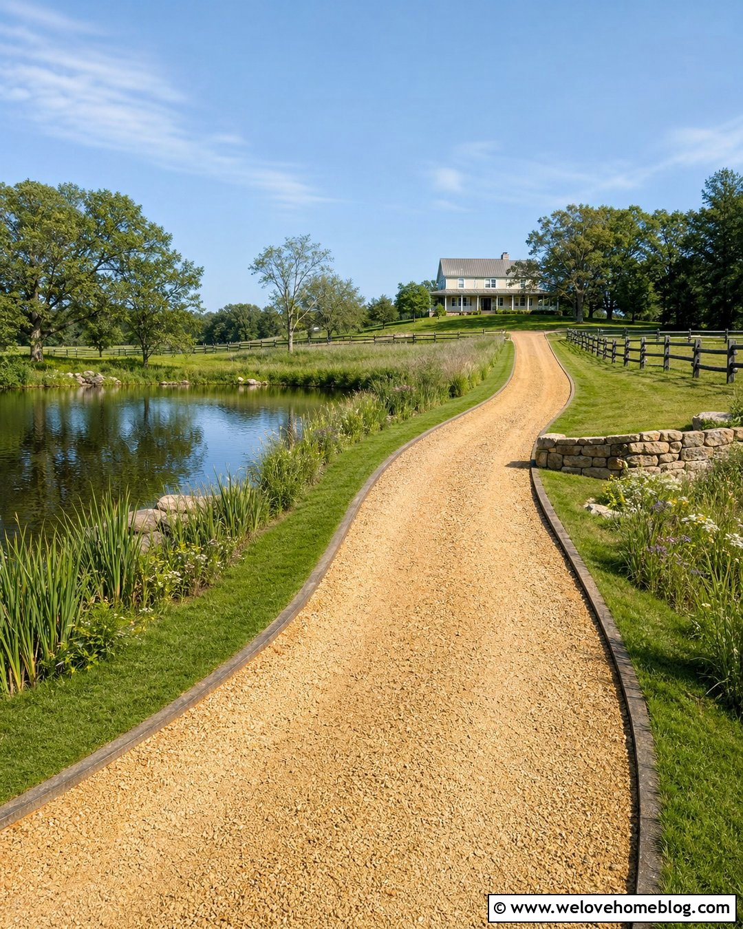 Country Driveway With A Pond View - 30 country driveway ideas