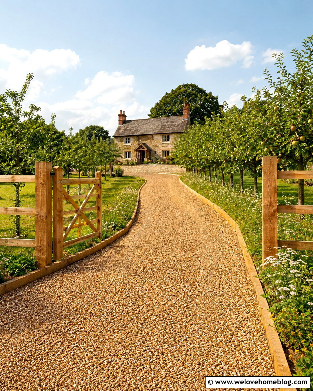 Country Driveway With Apple Trees - 20 Summer Tree-Lined Driveway Ideas
