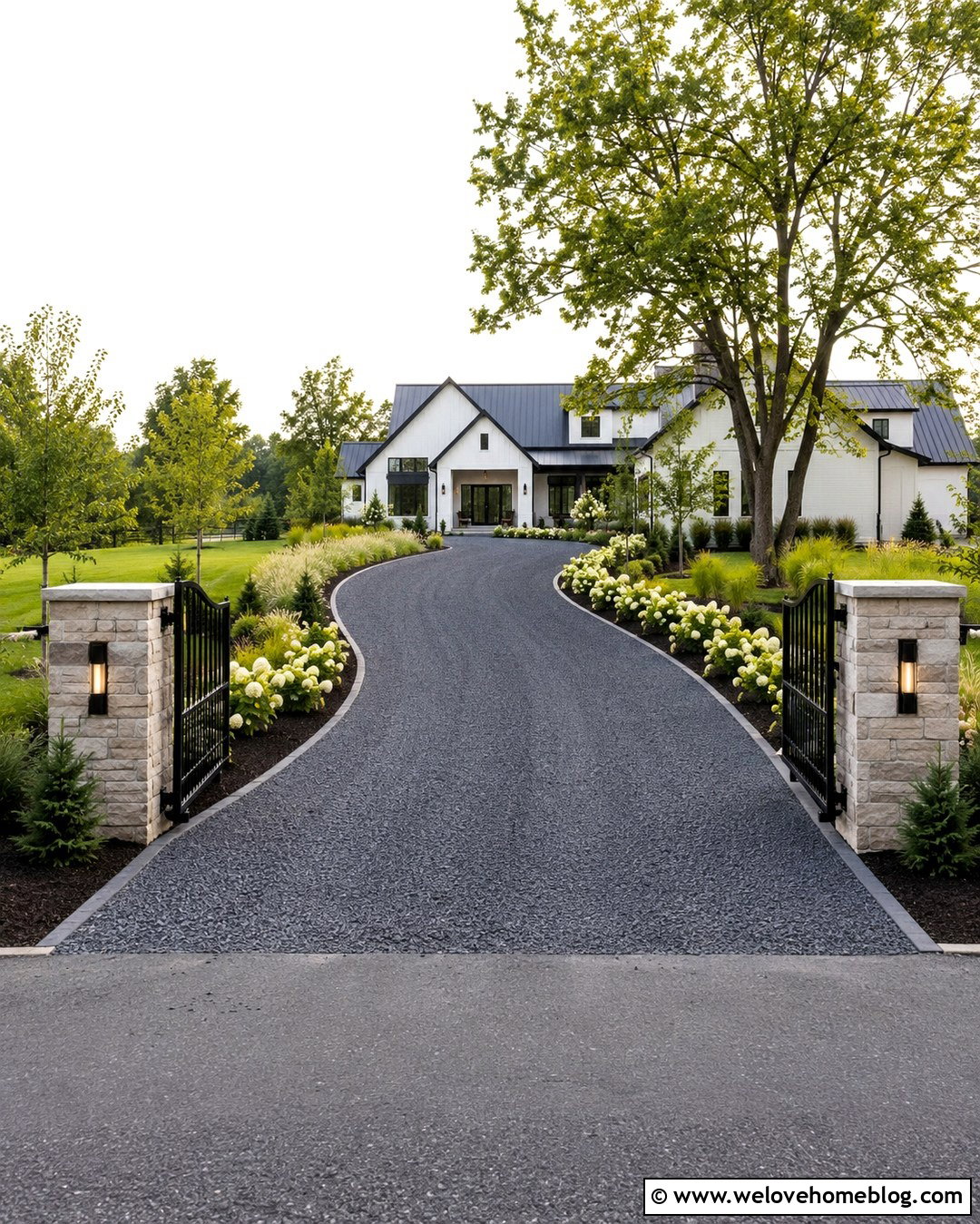 Country Driveway With Black Metal Farm Gate - 20 end of driveway landscaping country ideas