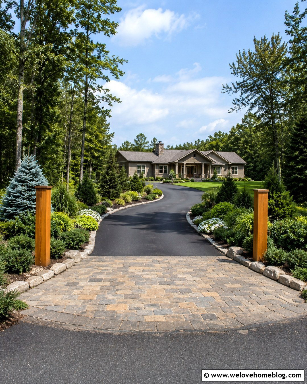 Country Driveway With Evergreen Entrance Planting - 20 end of driveway landscaping country ideas
