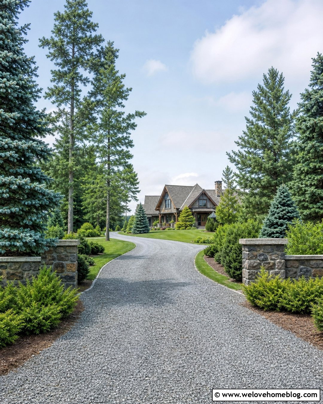 Country Driveway With Evergreen Trees - 30 country driveway ideas