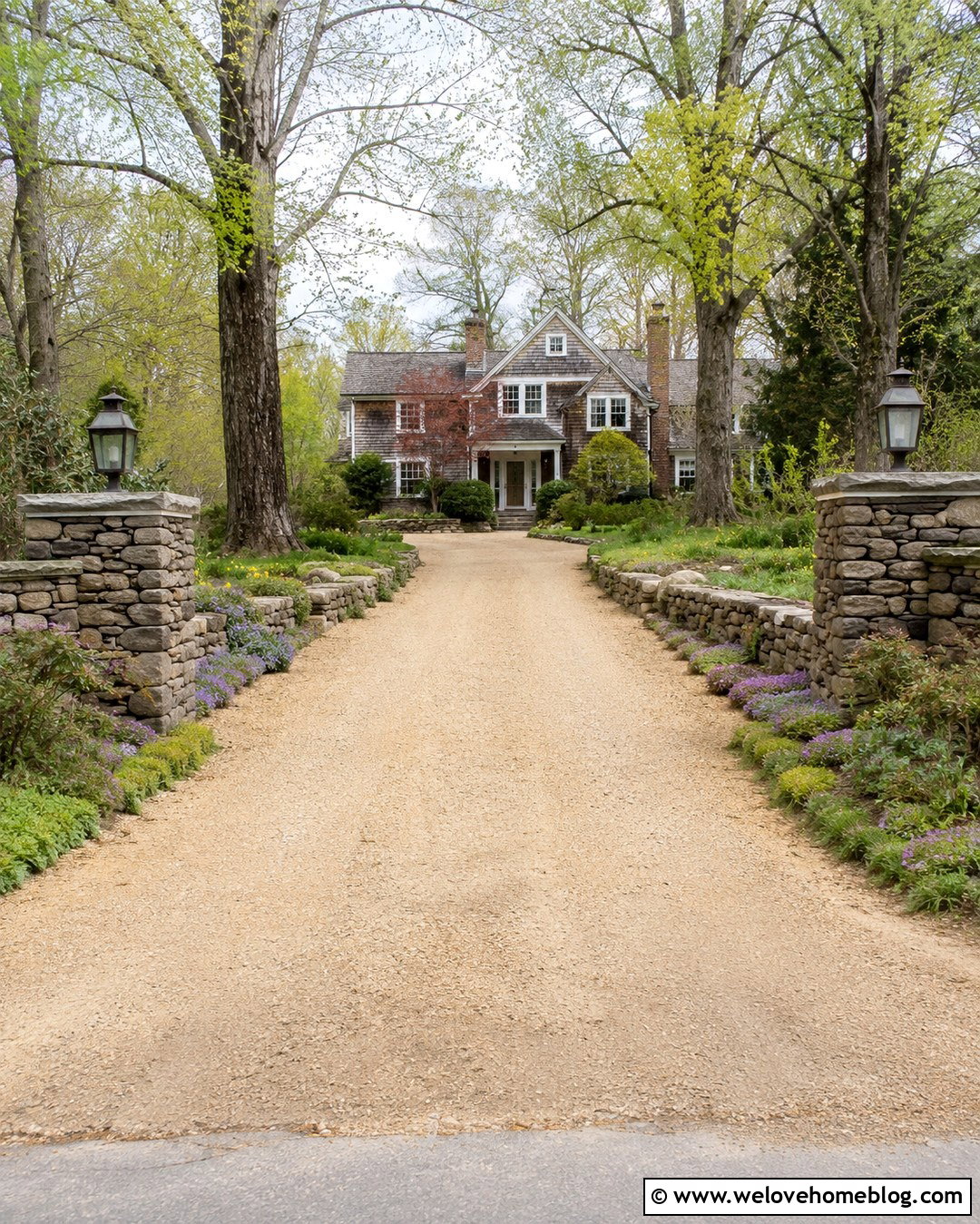 Country Driveway With Low Stone Walls - 20 end of driveway landscaping country ideas