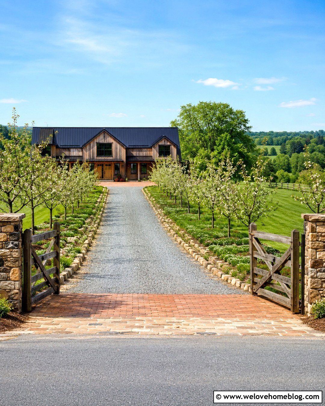 Country Driveway With Orchard Landscaping - 20 Country Driveway Landscape Ideas