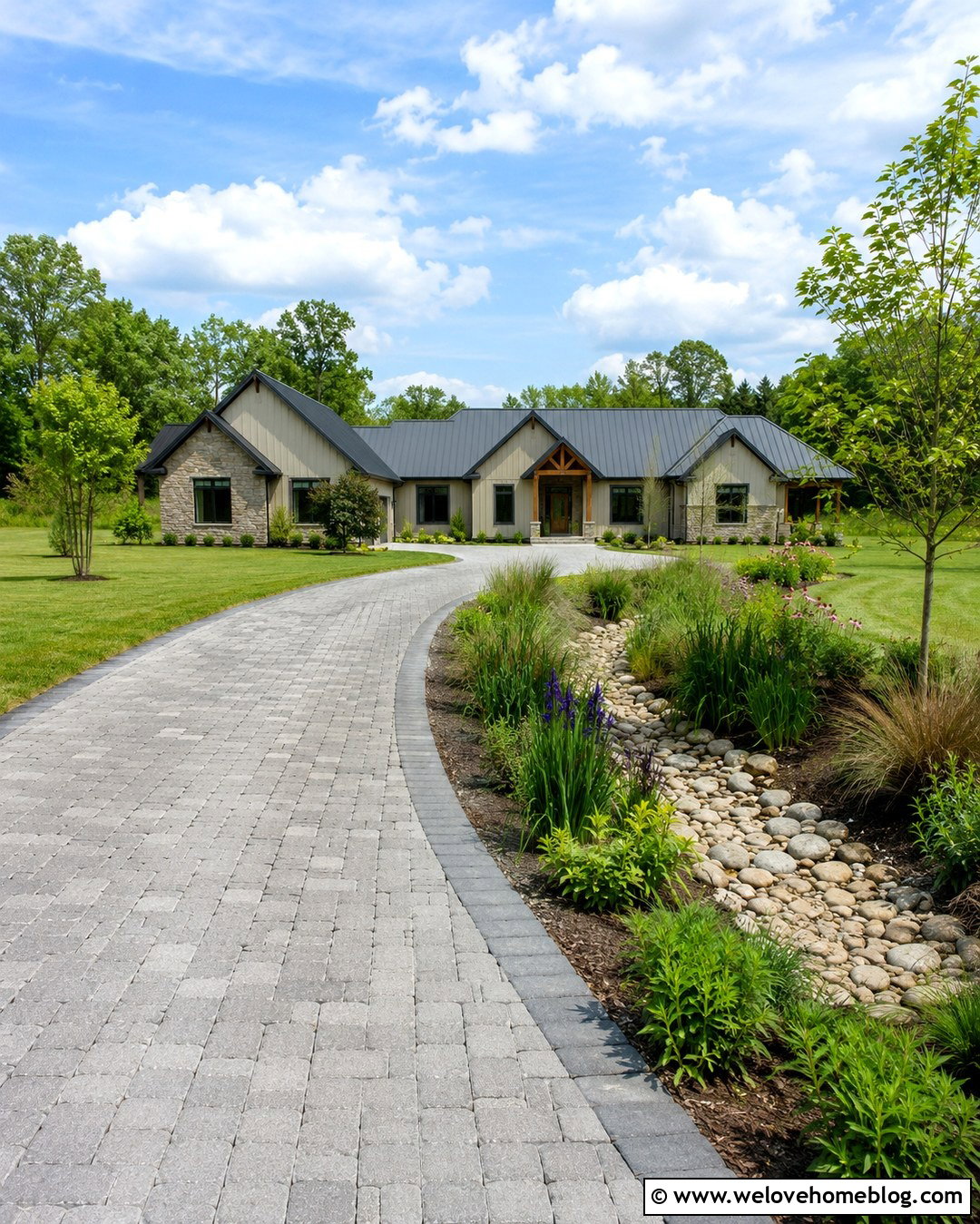 Country Driveway With Rain Garden Drainage - 20 country driveway landscaping ideas