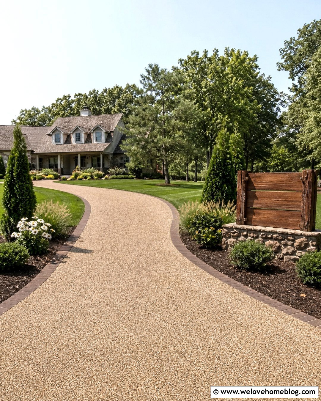 Country Driveway With Rustic Address Sign - 20 end of driveway landscaping country ideas
