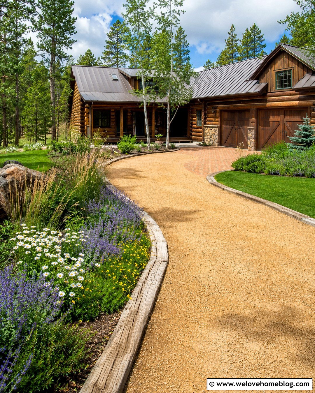 Country Driveway With Rustic Timber Edging - 20 Country Driveway Landscape Ideas