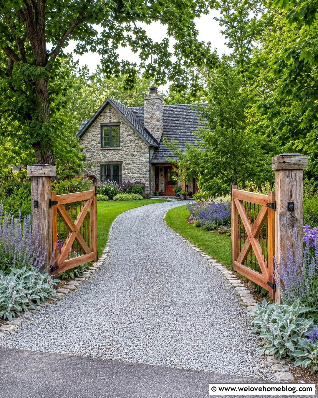 Country Driveway With Timber Gate And Lavender - 20 end of driveway landscaping country ideas