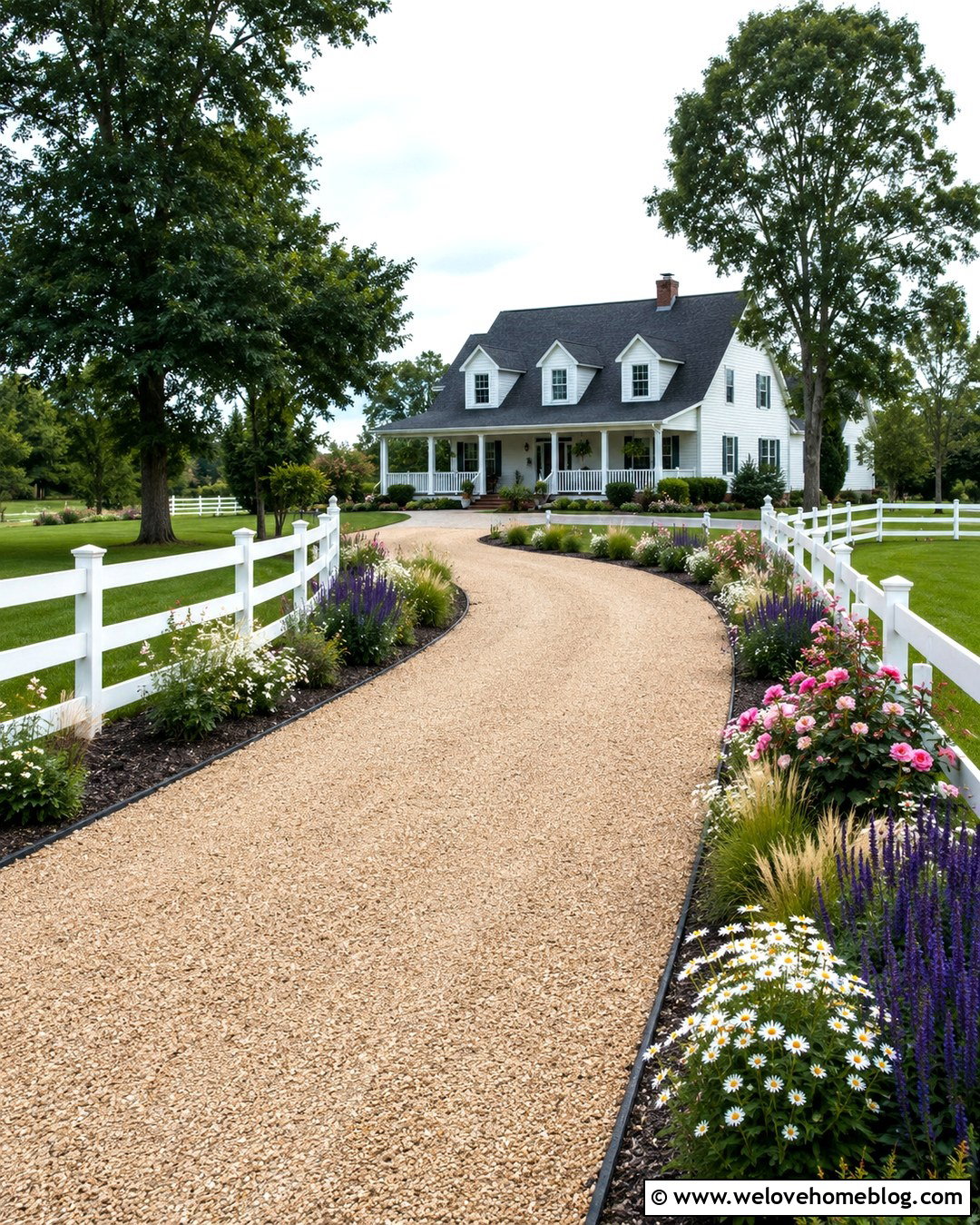 Country Driveway With White Farm Fence - 20 end of driveway landscaping country ideas