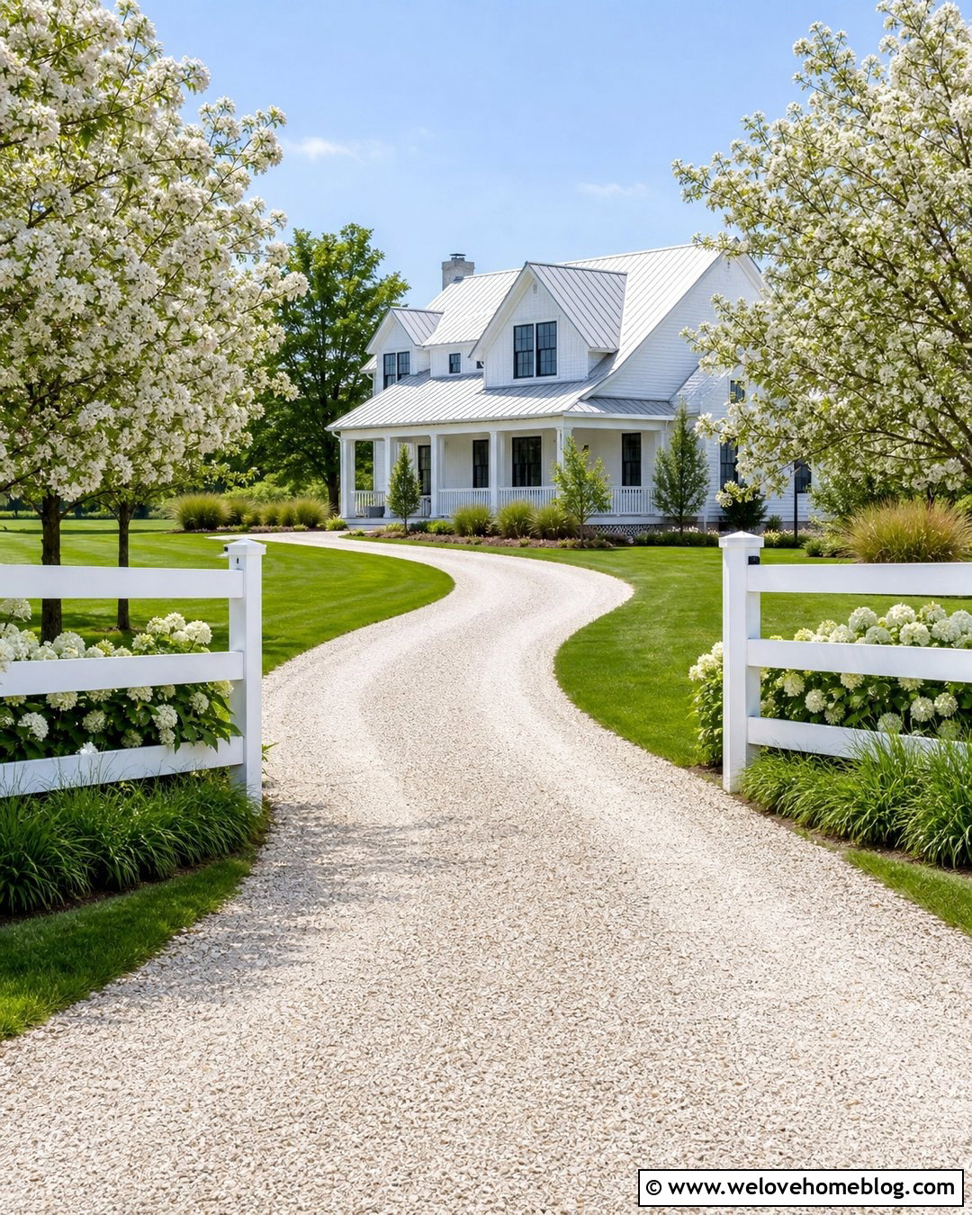 Country Driveway With White Farm Fencing - 30 country driveway ideas