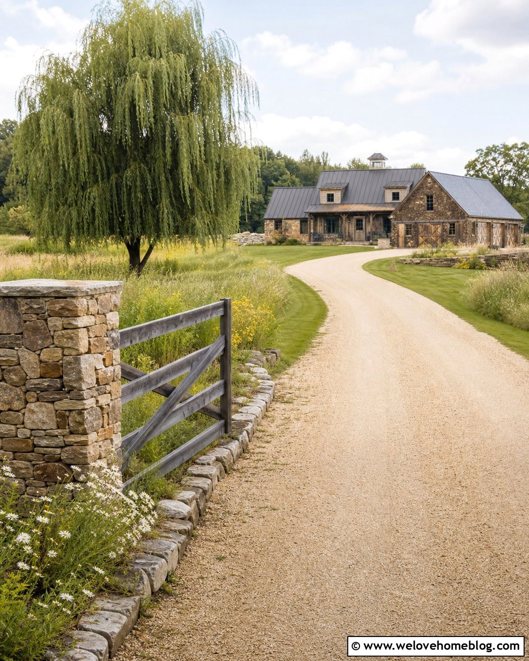 Country Driveway With Willow Tree Meadow - 25 Willow Tree Driveway Ideas
