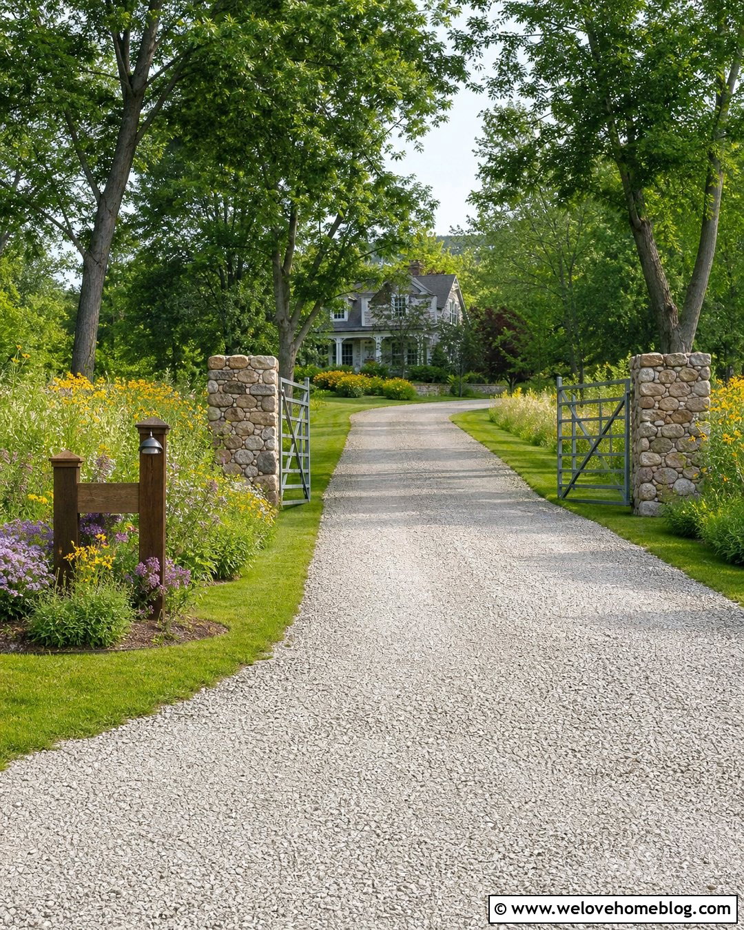 Country Gated Driveway Entrance With Wildflower Borders - 25 gated driveway entrance landscaping ideas