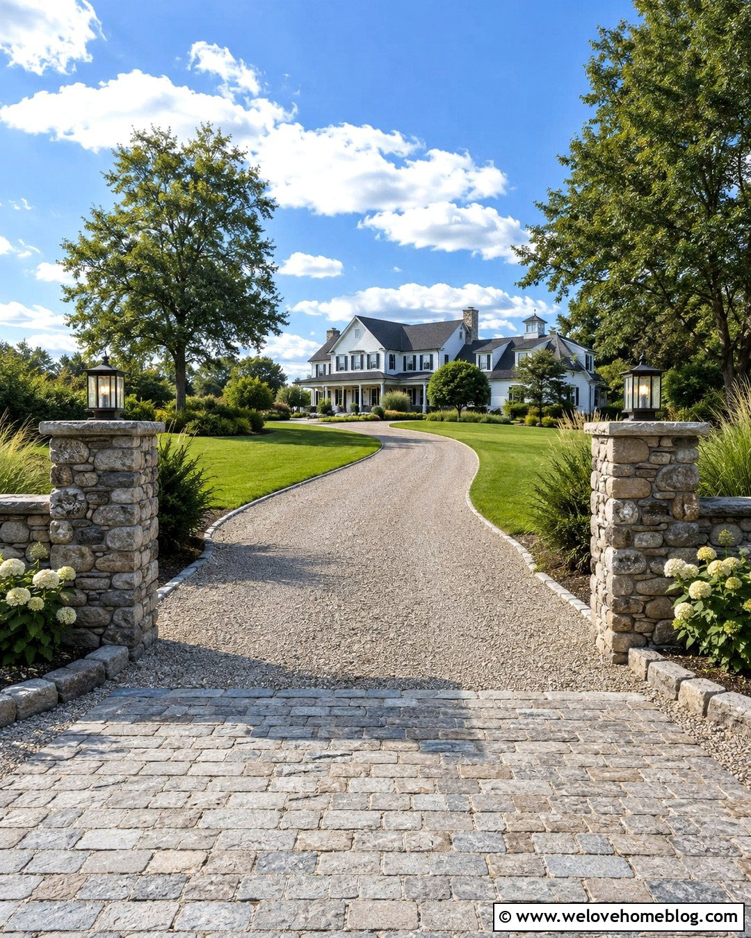 Country Gravel Driveway With Stone Entrance Pillars - 20 country driveway landscaping ideas