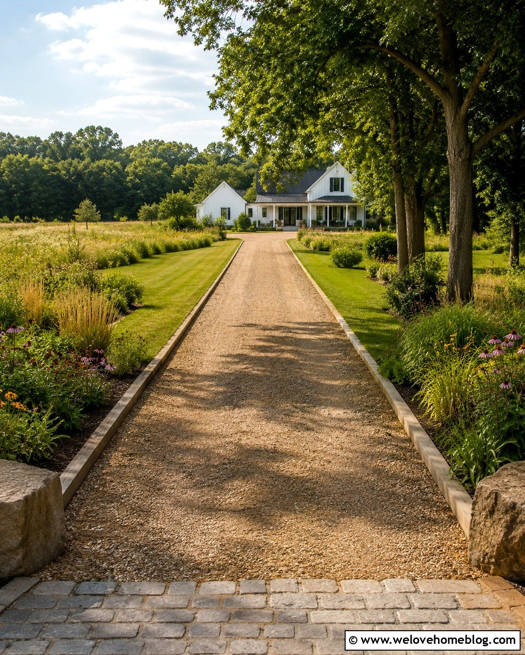 Country Gravel Driveway With Timber Kerbing - 20 Driveway Kerbing Ideas