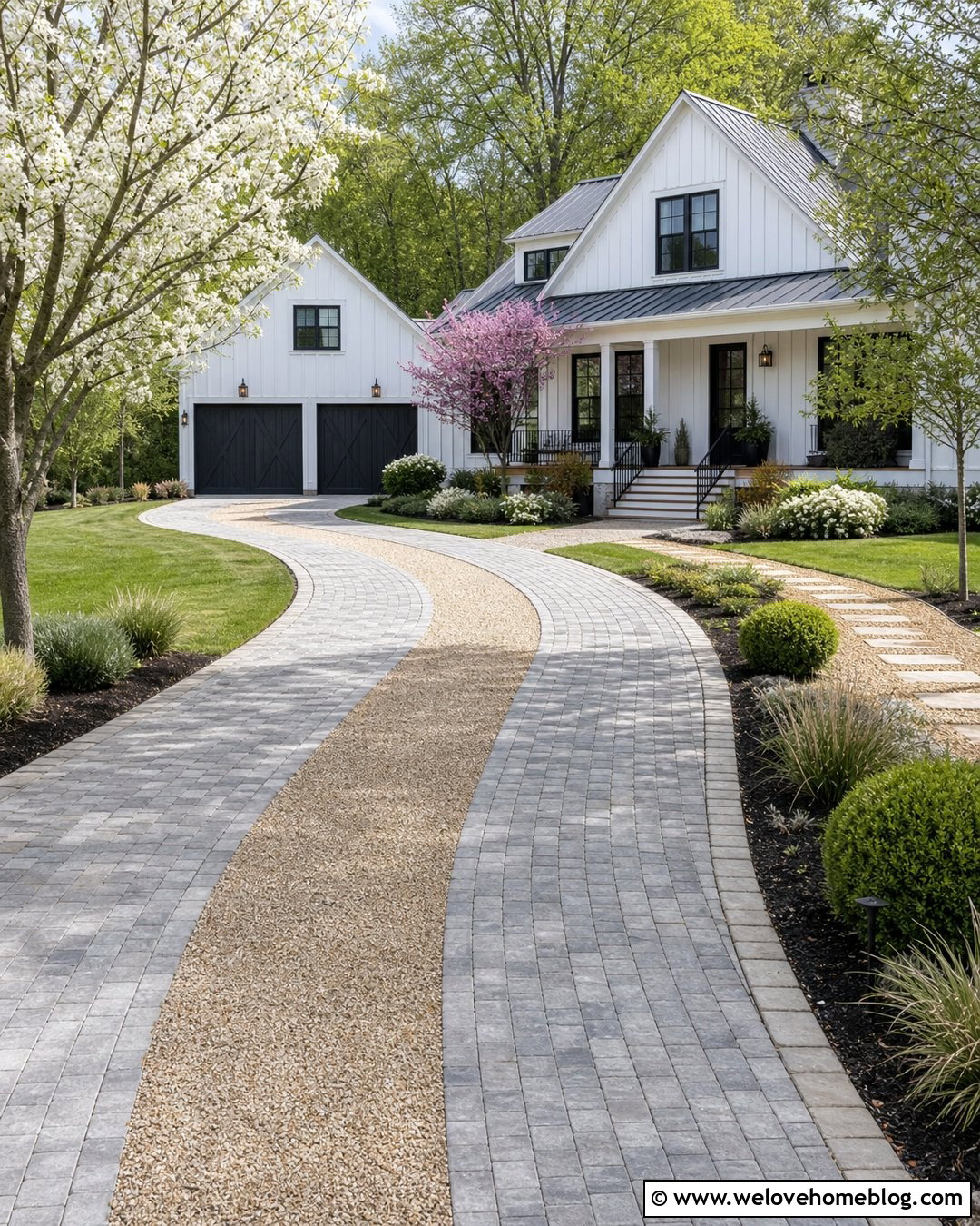Country Paver Driveway With A Gravel Center - 30 country driveway ideas