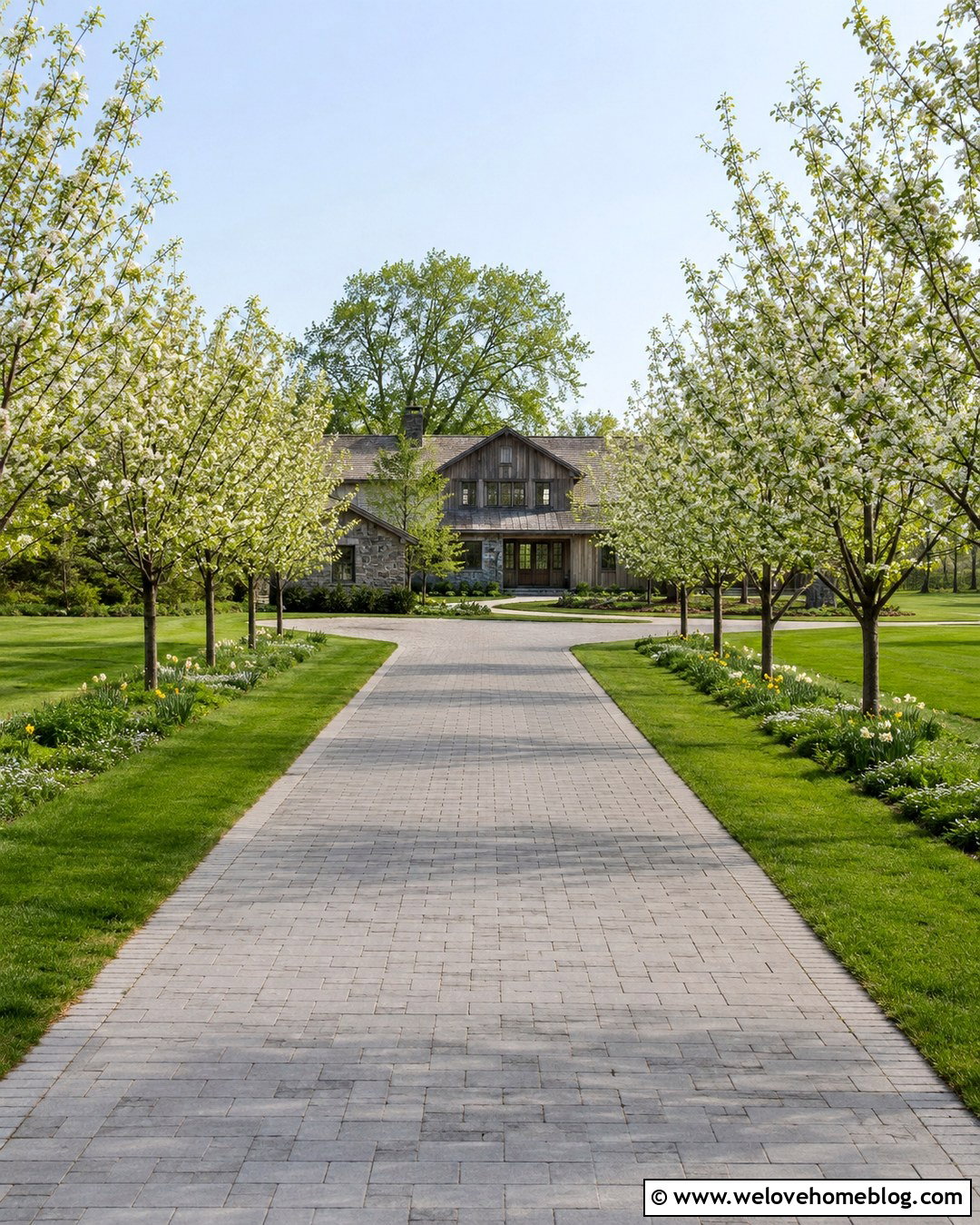 Country Paver Driveway With Orchard Trees - 20 country driveway landscaping ideas