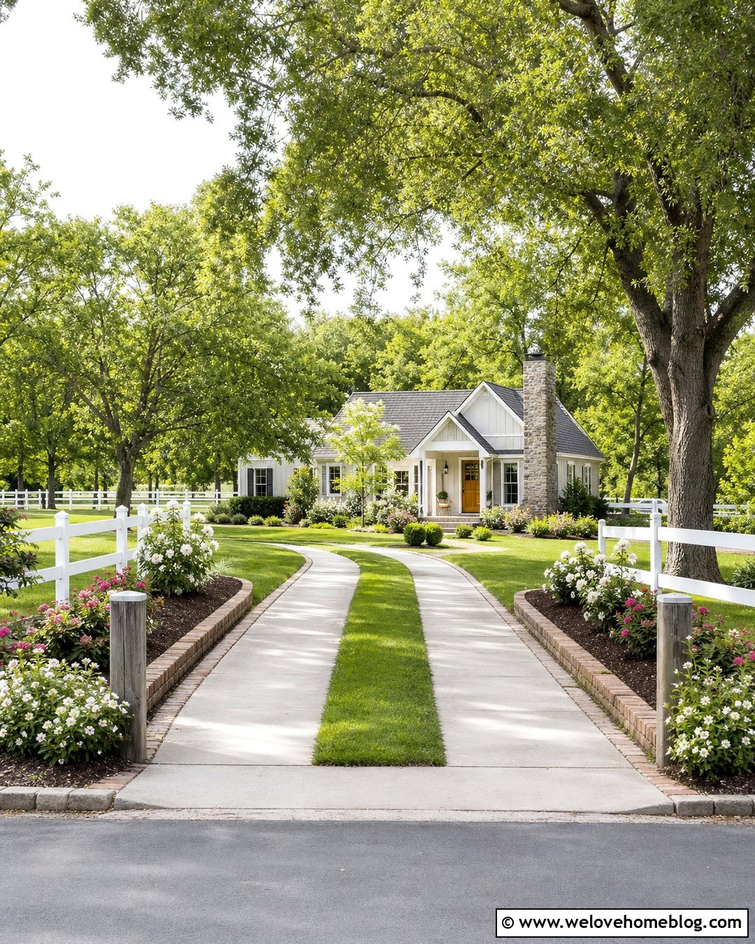 Country Ribbon Driveway With Grass Center - 40 Country Driveway Entry Landscaping Ideas