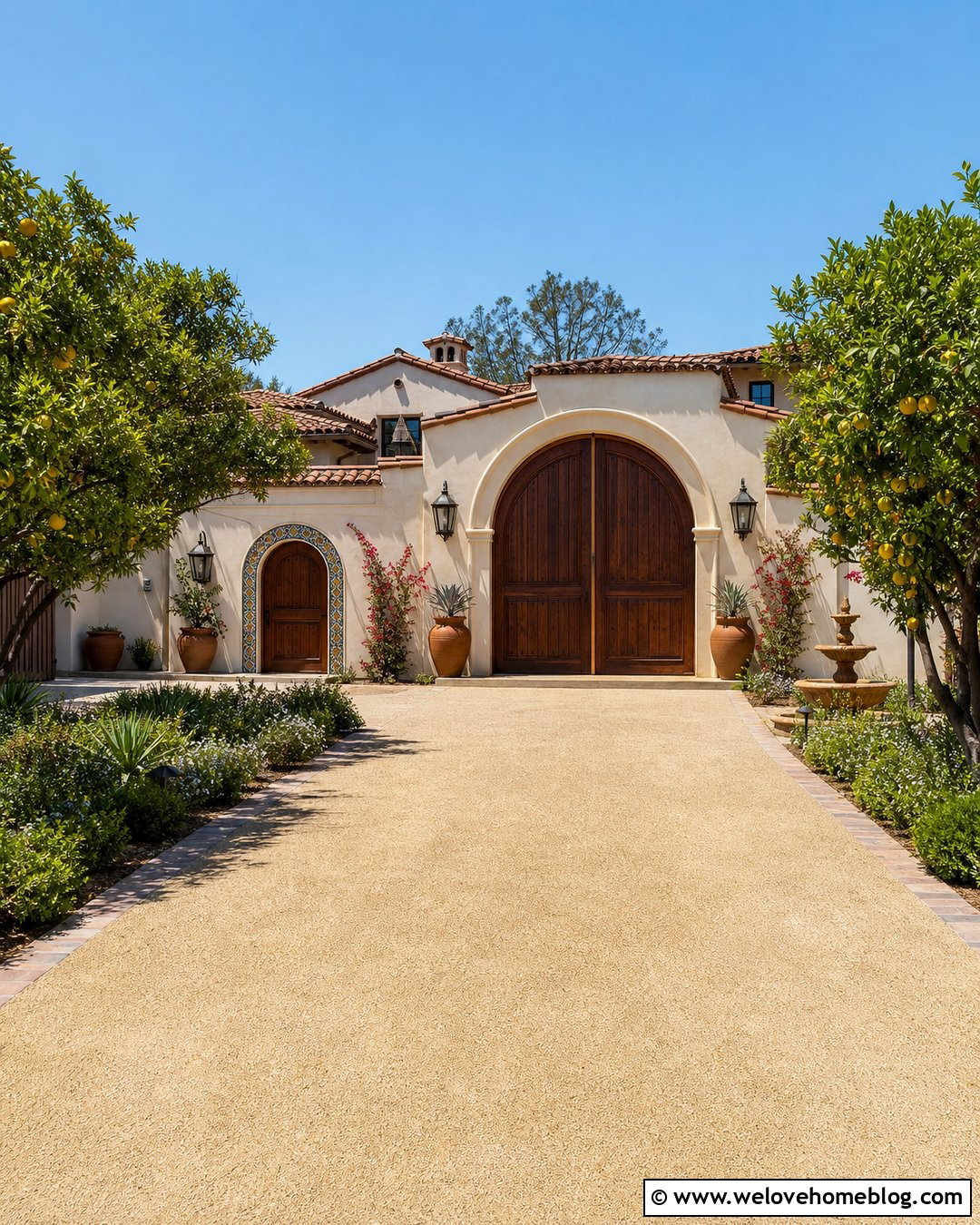 Courtyard Hacienda Driveway Entrance With Double Wood Doors - 20 Hacienda Driveway Entrance Ideas