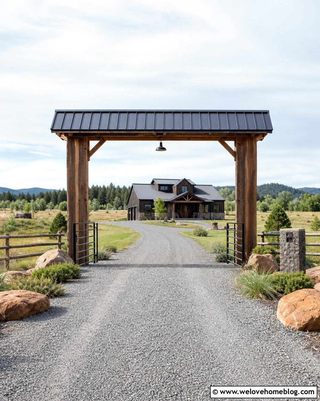 Covered Ranch Gate Acreage Driveway - 20 acreage entrance driveway ideas