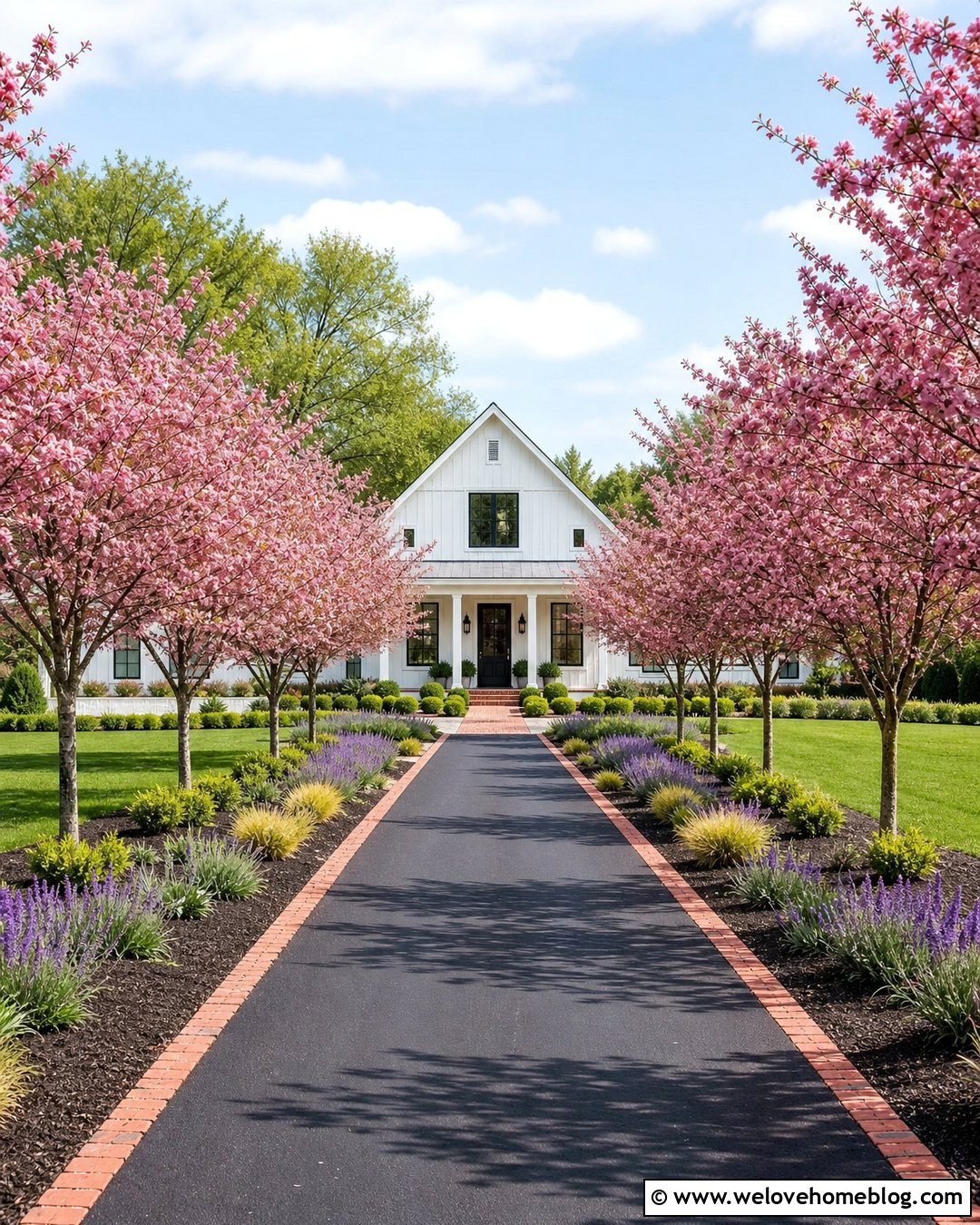 Crabapple Trees Along A Brick Edged Asphalt Driveway - 25 best trees to line a long driveway ideas