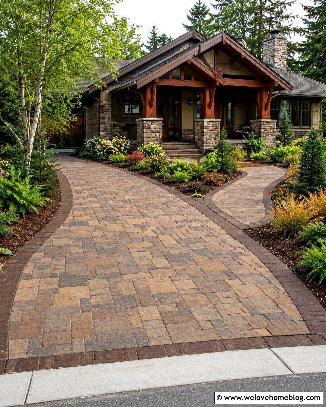 Craftsman Concrete Paver Driveway With Earth Tones - 20 Concrete Paver Driveway Ideas