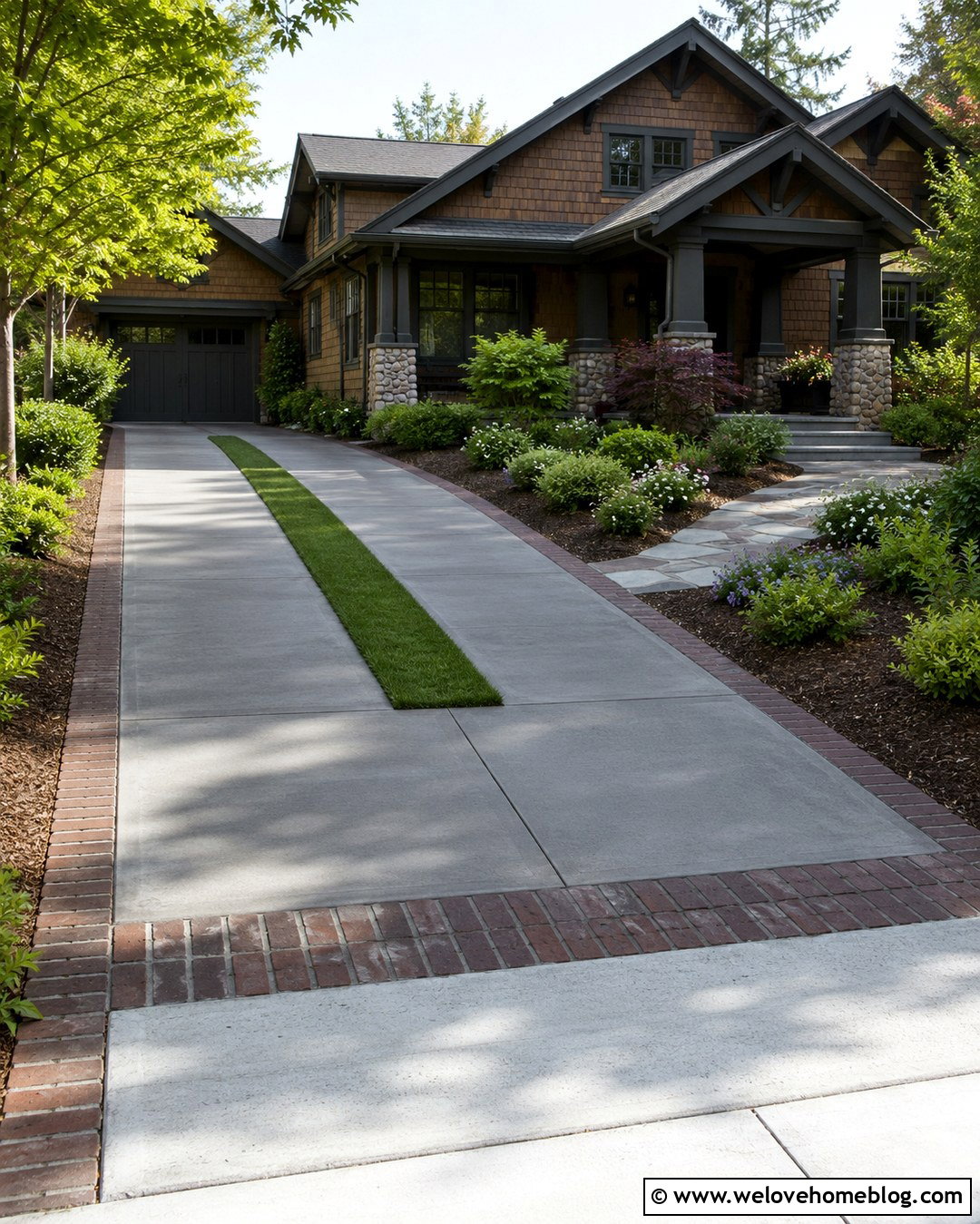 Craftsman Concrete Two Track Driveway With Brick Edging - 20 Two Track Driveway Ideas
