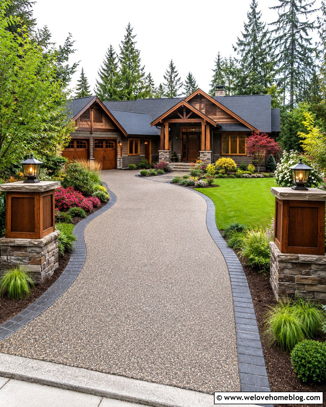 Craftsman Driveway Entrance Columns With Stone Bases - 20 driveway entrance columns ideas