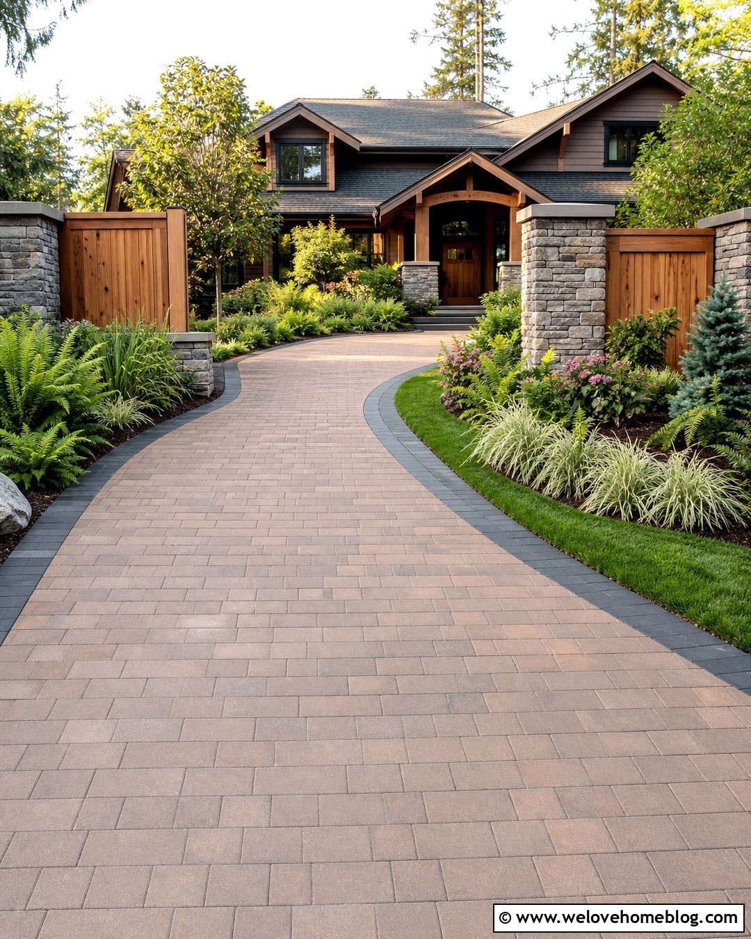 Craftsman Driveway Entry With Stone Columns - 30 driveway entry ideas