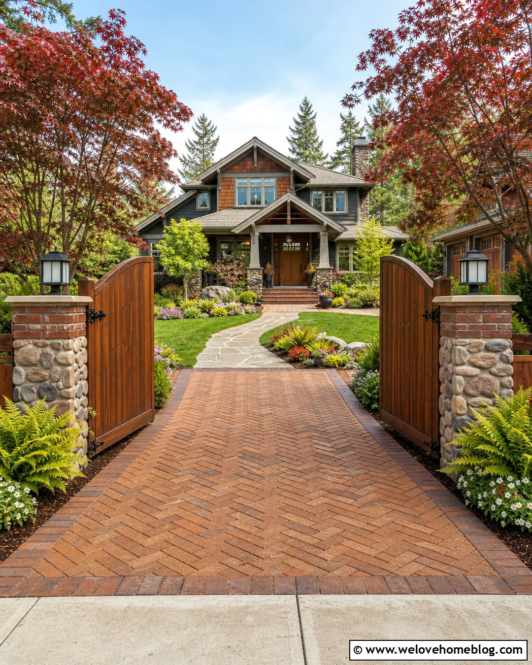 Craftsman Driveway Gate With Brick Pavers - 20 Entryway Gates Driveway Ideas
