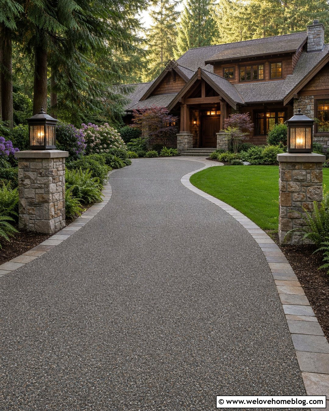 Craftsman Driveway Lamps With Stone Columns - 20 Driveway Lamps Ideas