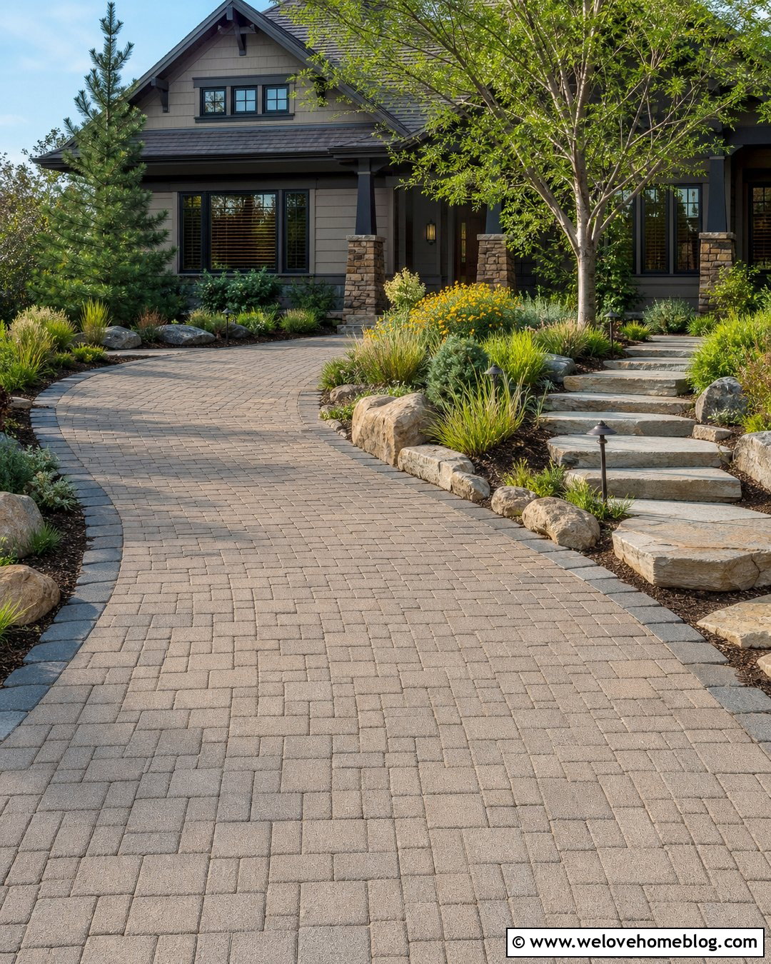 Craftsman Driveway Landscaping With Native Plants - 30 driveway landscape ideas