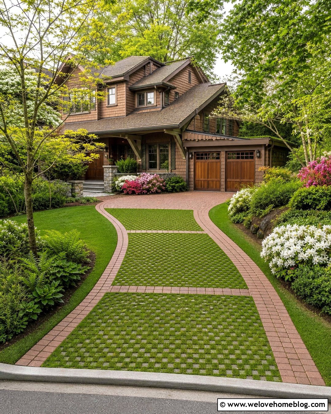 Craftsman Geogrid Grass Driveway With Brick Ribbons - 20 Geogrid Grass Driveway Ideas