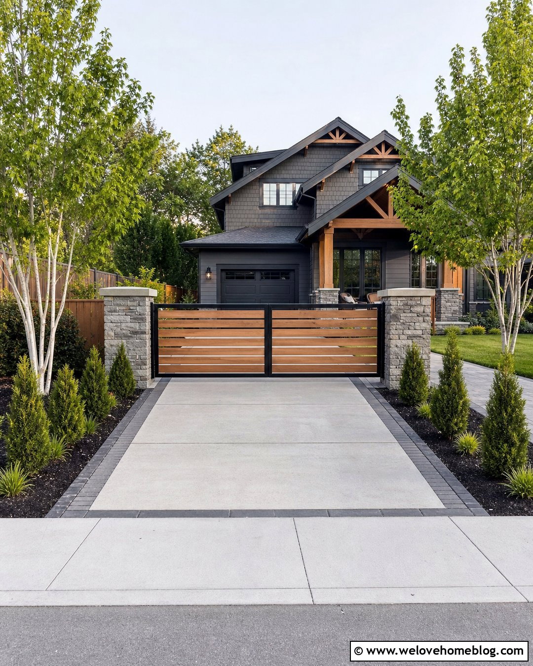Craftsman Horizontal Slat Gate With Steel Frame - 20 craftsman driveway gate ideas