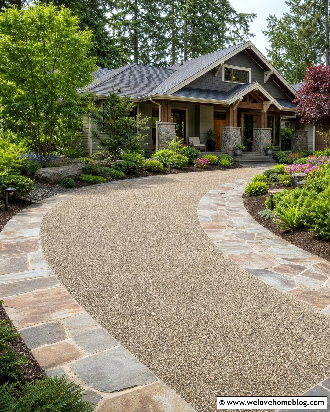 Craftsman Luxury Driveway With Natural Stone - 45 Luxury Driveway Ideas