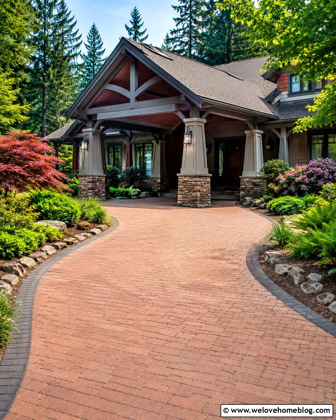 Craftsman Paver Driveway Porch - 20 Driveway Porch Ideas