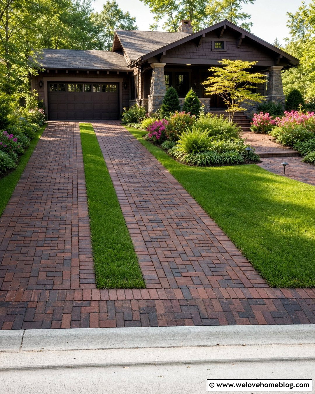 Craftsman Ribbon Driveway With Clay Brick Pavers - 20 Ribbon Driveway Pavers Ideas