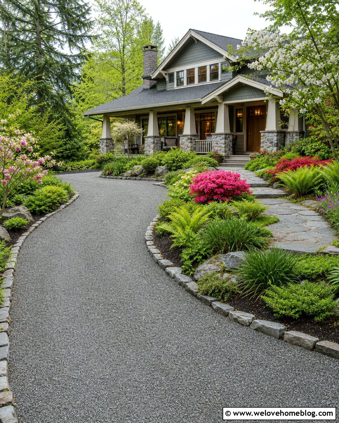 Craftsman Rock Driveway - 35 Rock Driveway Ideas