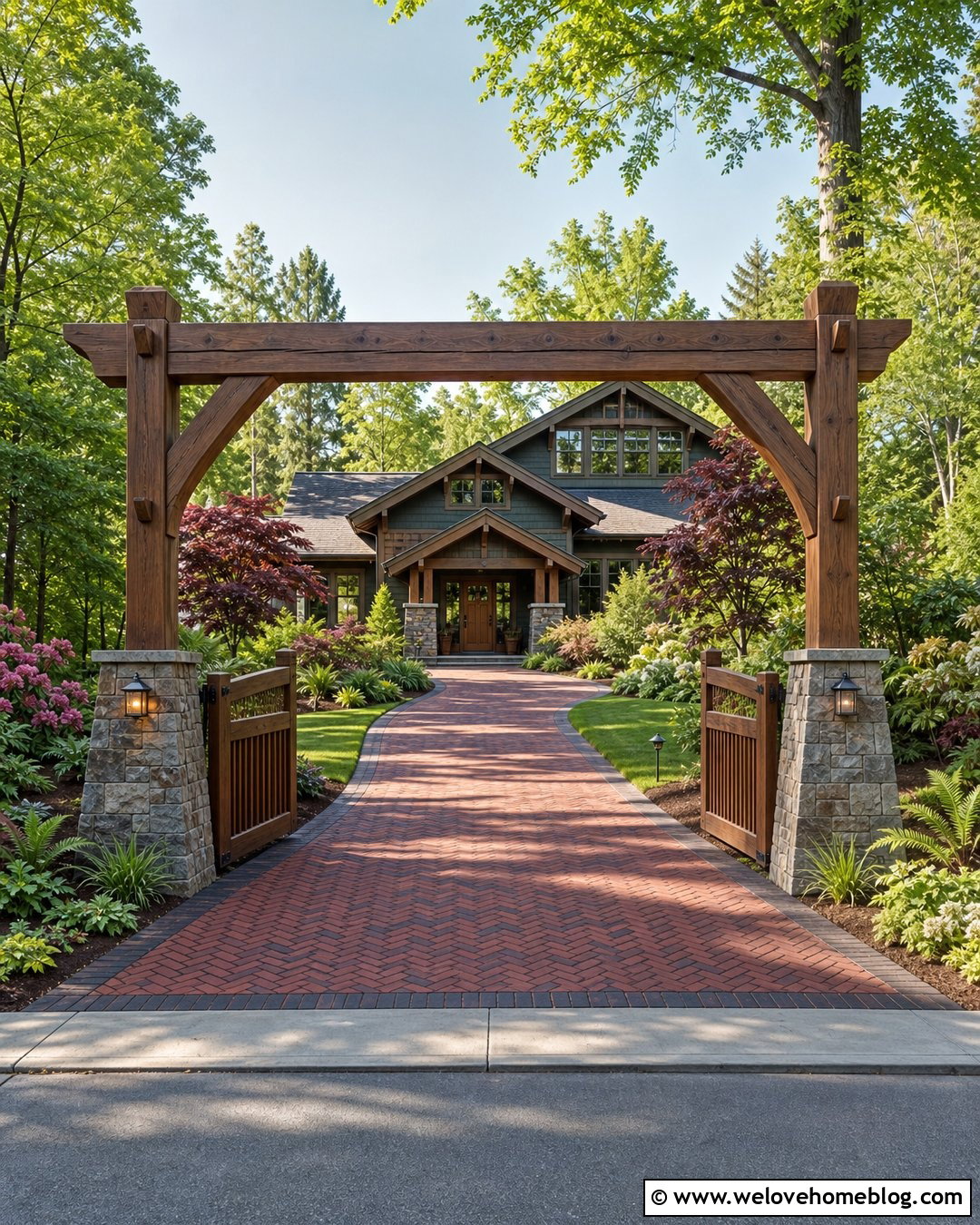 Craftsman Timber Frame Driveway Entrance - 20 Timber Frame Driveway Entrance Ideas
