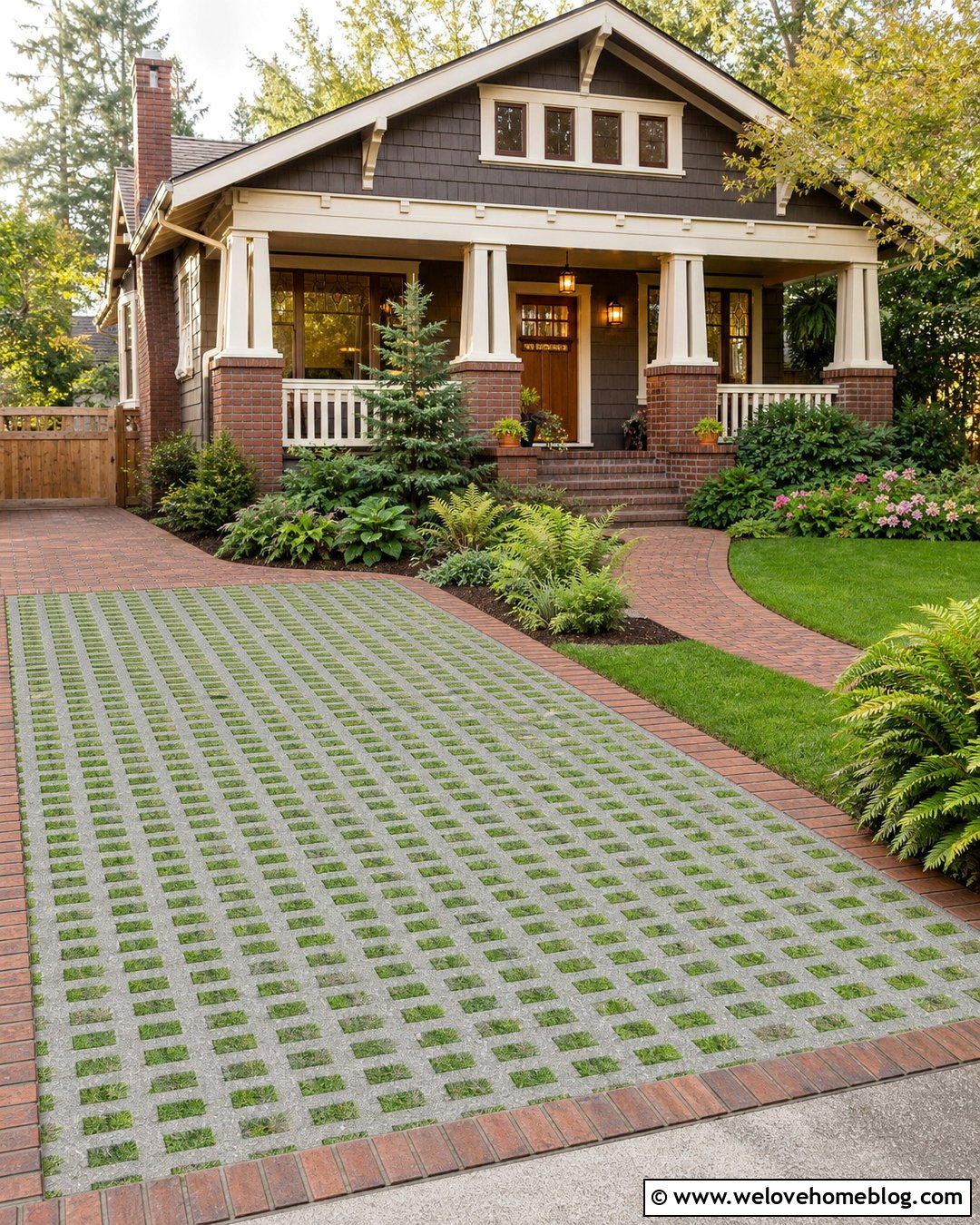 Craftsman Turfstone Driveway With Brick Border - 20 Turfstone Pavers Driveway Ideas