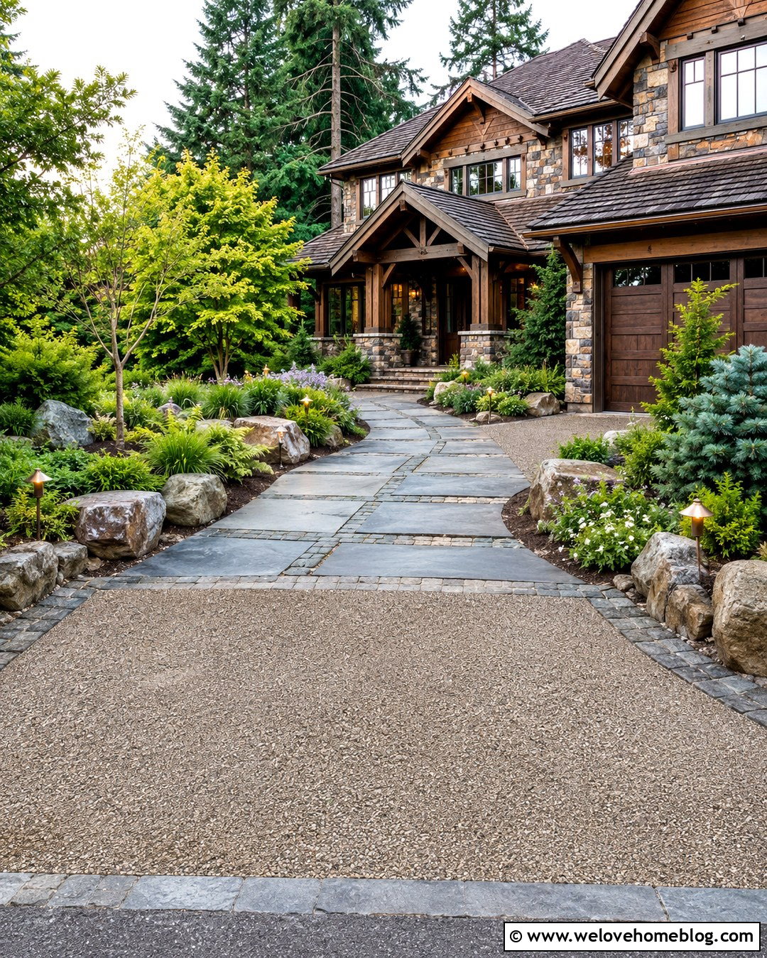 Craftsman Walkway With Mixed Natural Stone - 20 Pathway From Driveway To Front Door Ideas