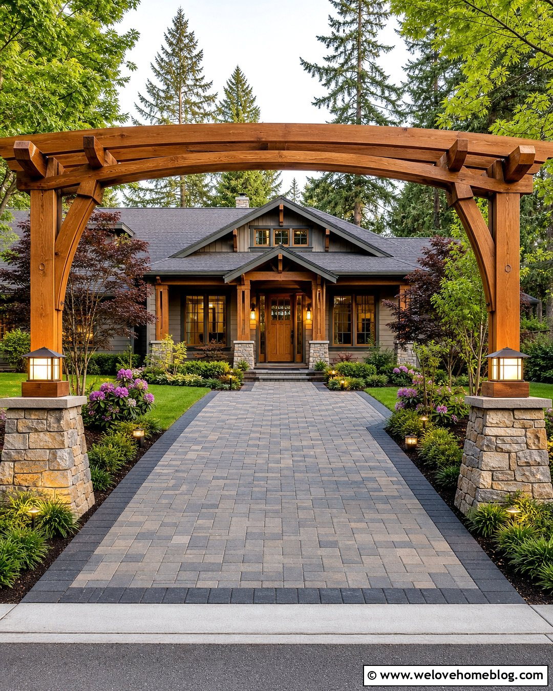 20 Wooden Driveway Arch Ideas for a Truly Striking Entryway