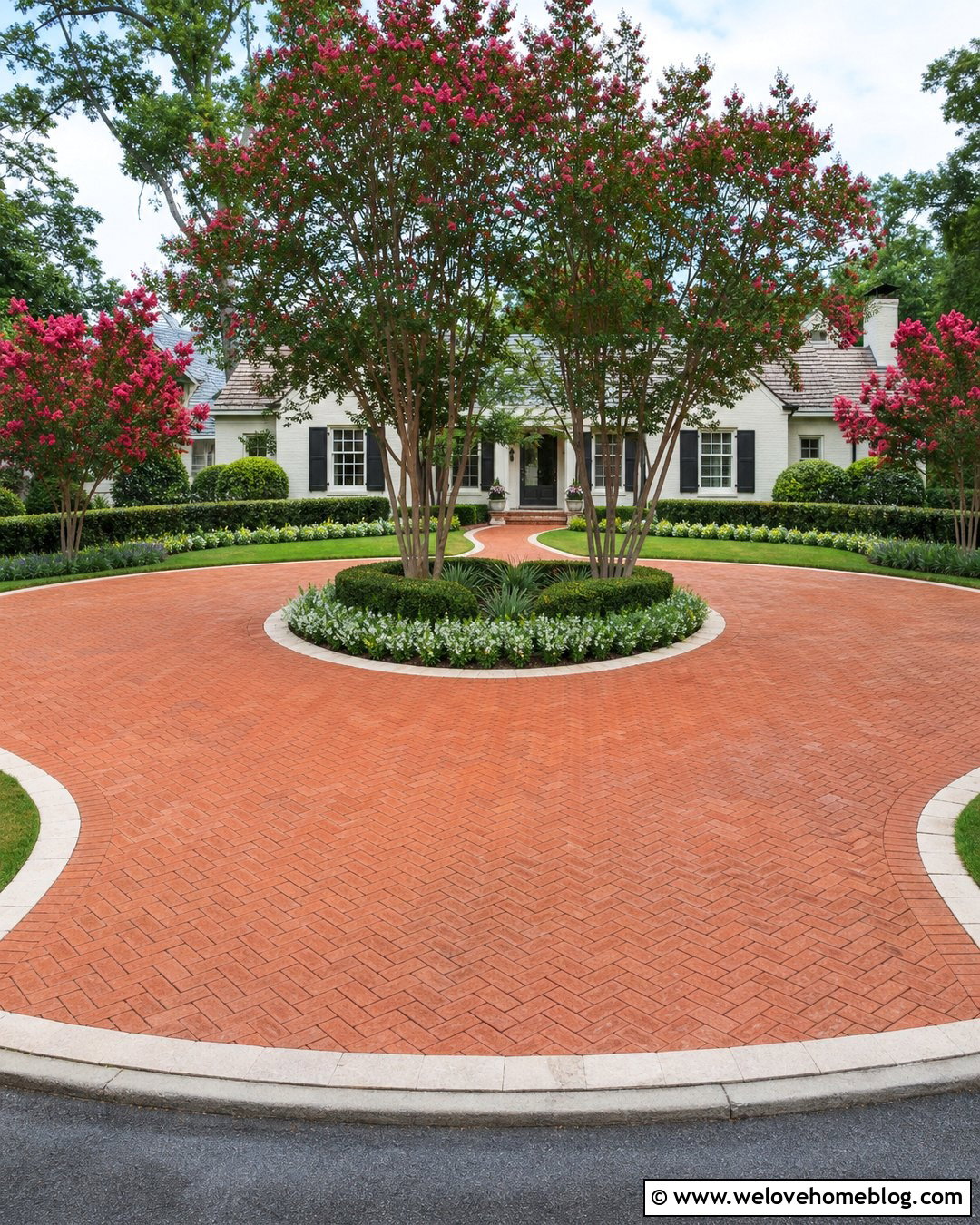 Crape Myrtle Circular Brick Driveway - 20 Fast Growing Driveway Trees Ideas