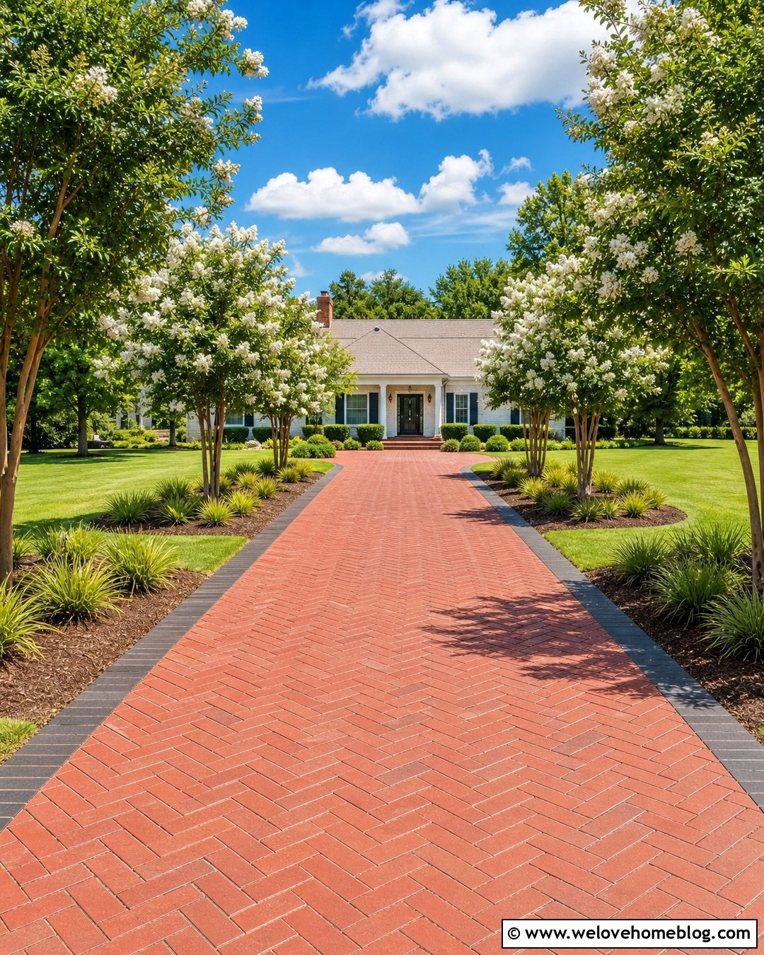 Crape Myrtle Tree Lined Brick Driveway - 25 trees lining driveway ideas