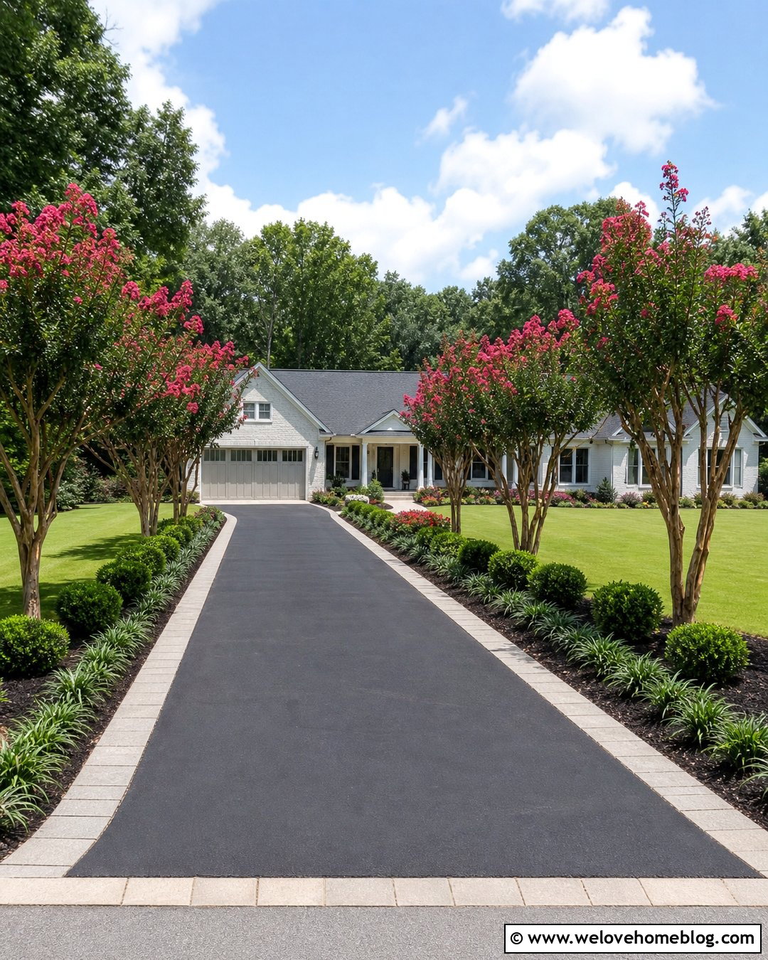 Crape Myrtle Trees Along An Asphalt Driveway - 30 driveway trees ideas