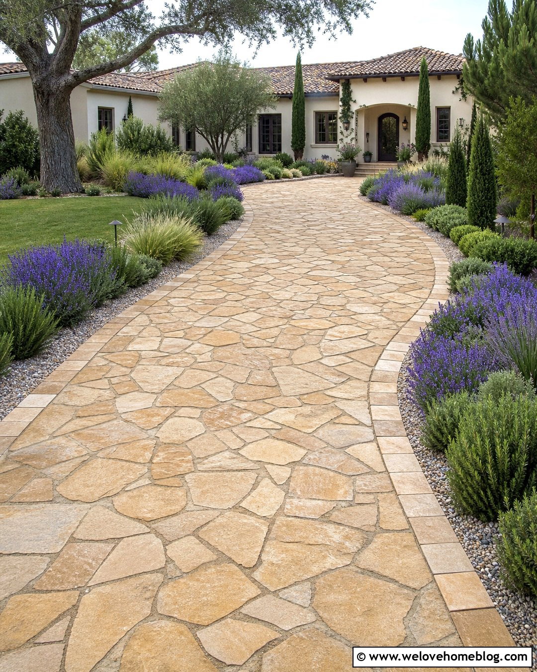 Crazy Pave Driveway With Lavender Borders - 25 Crazy Pave Driveway Ideas