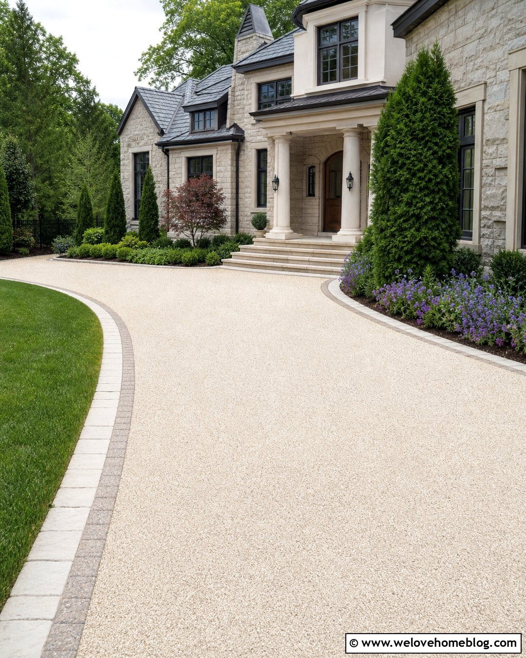 Cream Resin Driveway With Limestone Details - 40 resin driveway ideas