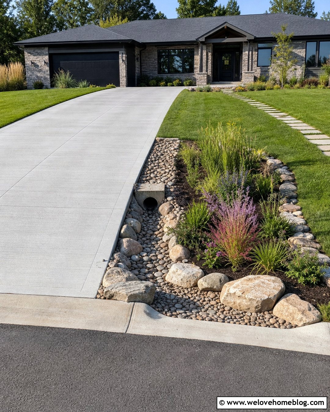 Creek Rock Driveway Culvert With Rain Garden - 20 rocks around driveway culvert ideas