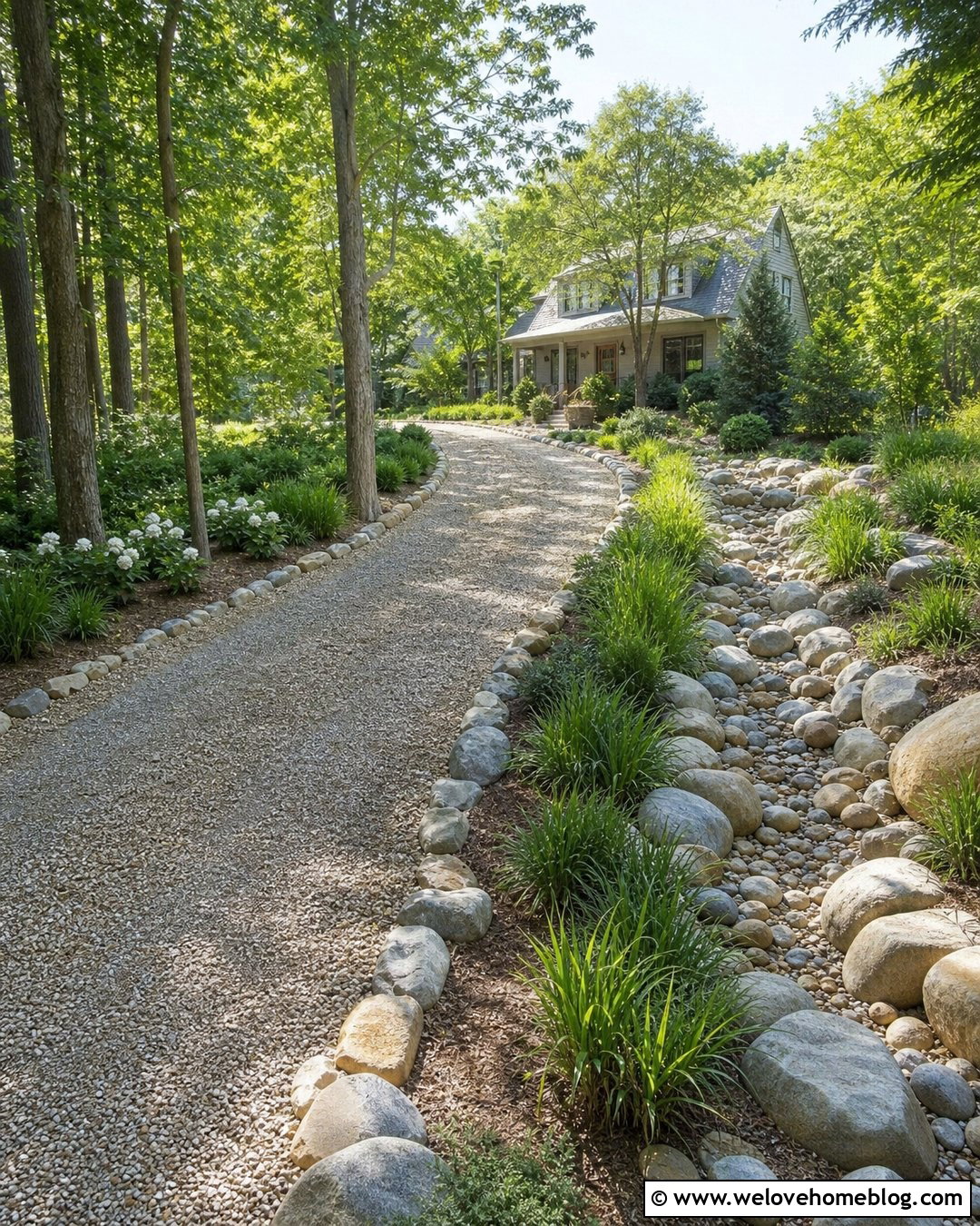Creek Rock Driveway With Dry Creek Drainage - 20 Creek Rock Driveway Ideas
