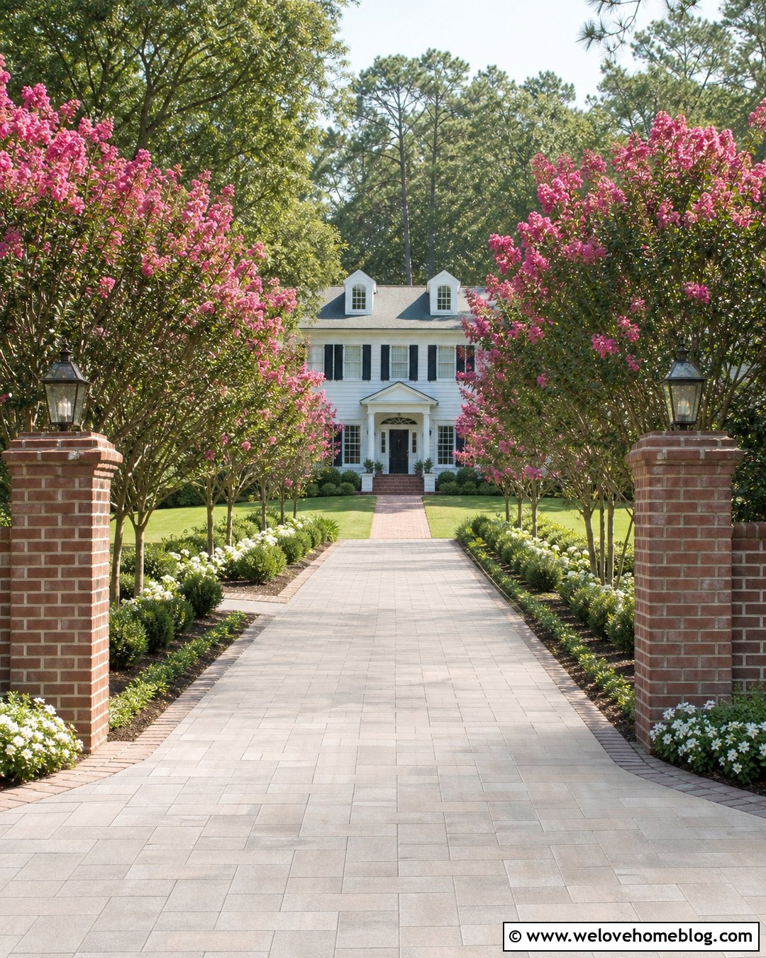 Crepe Myrtle Driveway With Entry Pillars - 20 crepe myrtle trees lining driveway ideas