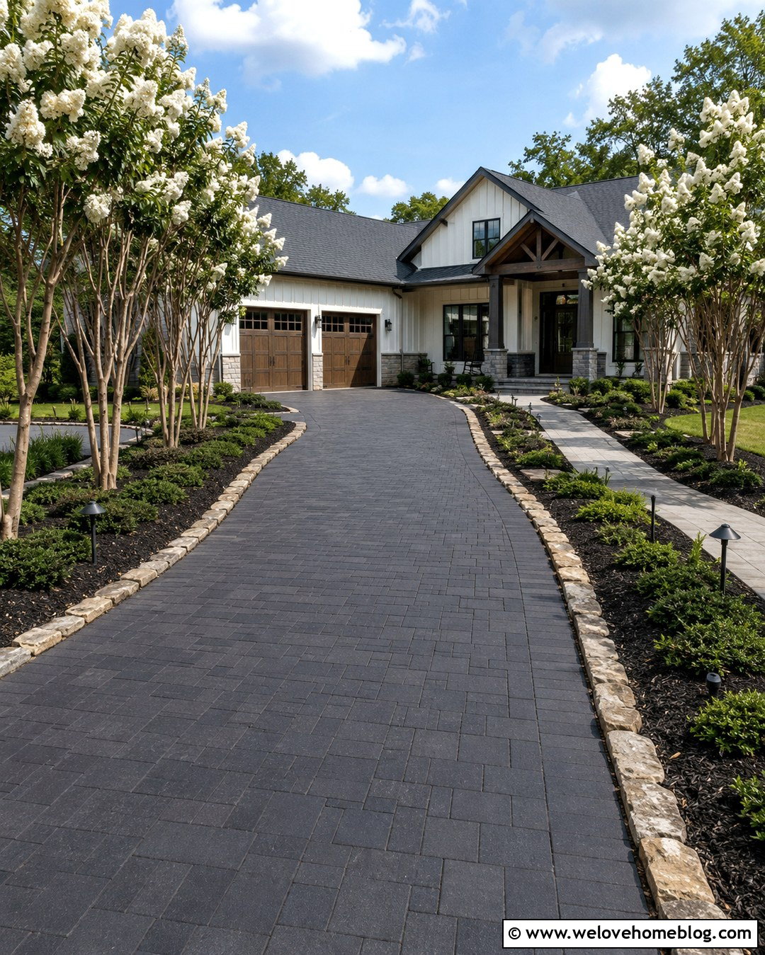 Crepe Myrtle Driveway With Lighting